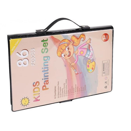 86 teiliges Malset im dekorativen Koffer mit Buntstiften, Markern, Ölkreiden, Aquarellfarben und Zubehör