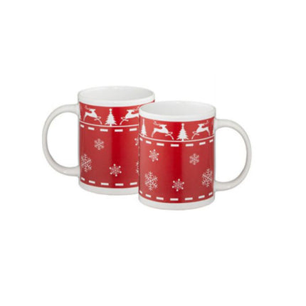 2er Set Keramikbecher  Weihnachten Hirsch Schneeflocken rot weiß, Motiv: Schneeflocke