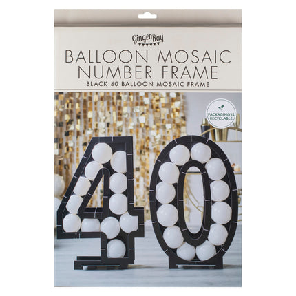 Mega Luftballon-Mosaik-Rahmen 40 Geburtstag - schwarz weiß - 84 cm hoch