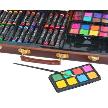 Malset mit Ölkreide Buntstiften Aquarellfarben Filzstiften und Pinsel 81-teilig im dekorativen Koffer