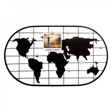 Wanddekoration Fotohalter Weltkarte für Fotos 60x35  schwarz mit Fotoklipsern