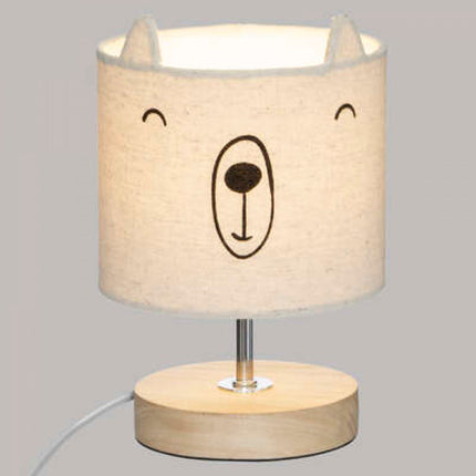 Tischlampe mit beigem/grauem Lampenschirm Teddy für Kinderzimmer 23 cm Hoch
