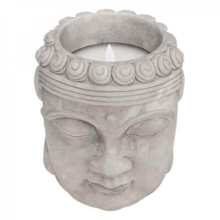 LED-Kerze im Buddha-Kopf Höhe 17, grau Steinoptik