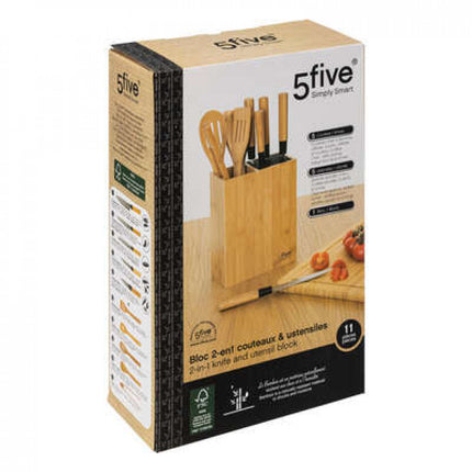 Bambusblock mit 5 Messern und den wichtigsten Küchenhelfer aus Bambus