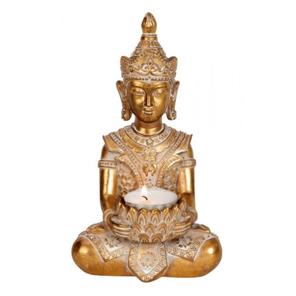 Buddha sitzend gold mit Teelichthalter Höhe 19cm
