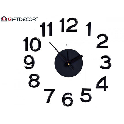 Stylische Wanduhr mit Uhrwerk und aufklebbaren Zahlen schwarz