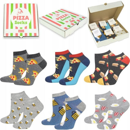 Set 6 Socken-Paare Pizza Design in einer Pizza-Schachtel